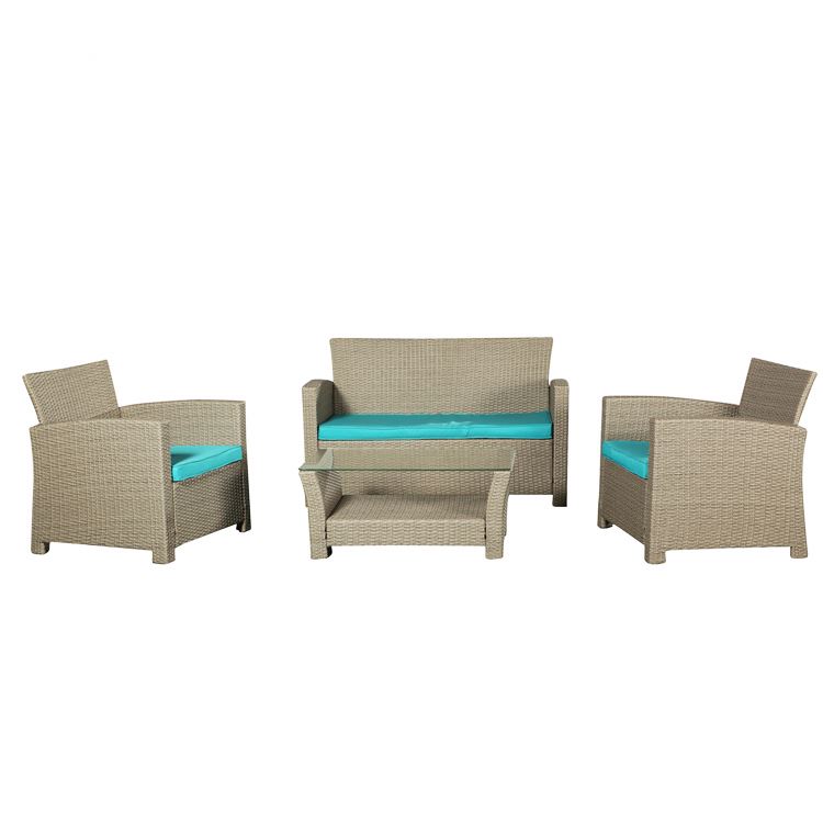 Buy Big Lots Curved Cloud Mountain Outdoor Furniture 4pc Garden Patio Brown Rattan 4 Piece Sofa Set with Cushions