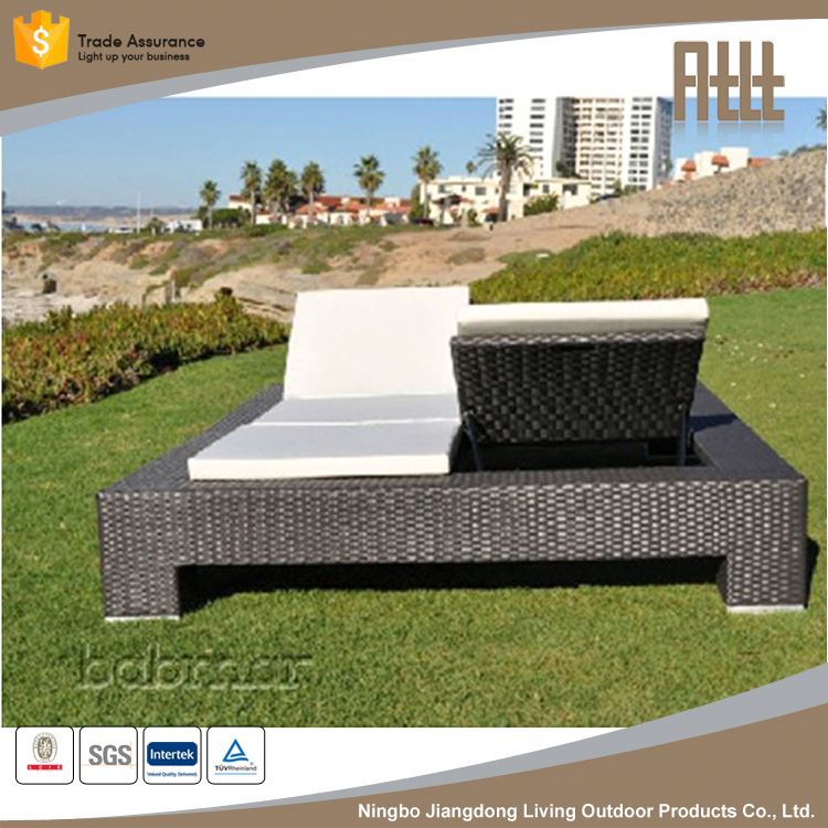 Sun furniture double lounger new style wicker lounge bed patio aluminum pe rattan sunbed for outdoor