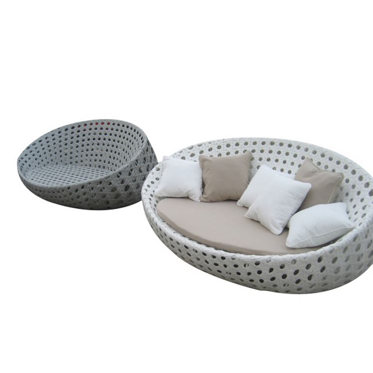 Double sun lounger bed outdoor circular daybed gray rattan patio furniture