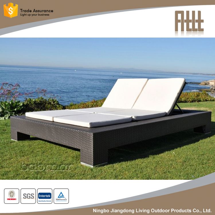 Couple big size outdoor daybed/sunbed/sun beach chaise lounge aluminium beds all weather lounger garden rattan furniture sun bed