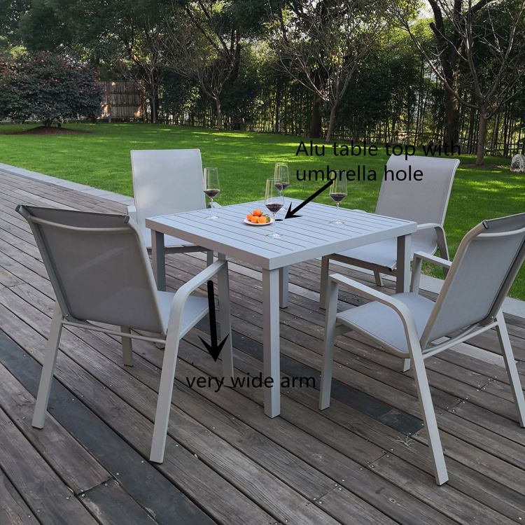 Stacking Chair Popular Dining Patio Table Aluminum Recycled Polywood Umbrella Garden Furniture Aluminium Chairs And Tables